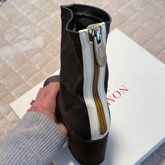 Olive Satin Aria Nomasei Boots with Zipper Detail - Picture 2 of 5